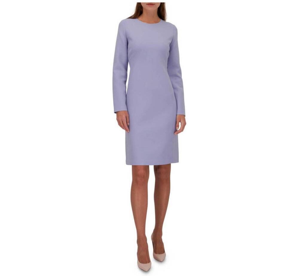 Lafayette 148 Wool-Silk Crepe Long Sleeve Sheath Dress in Wild Bluet